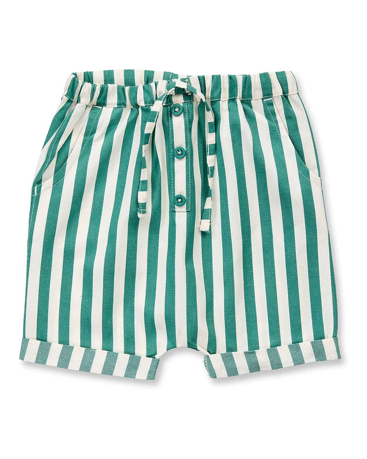 Baby Shorts grün-weiß gestreift, Modell LEI