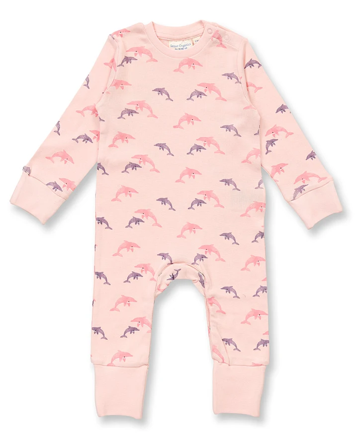 Strampler in rosa mit Delphin-Druck, Modell TONA