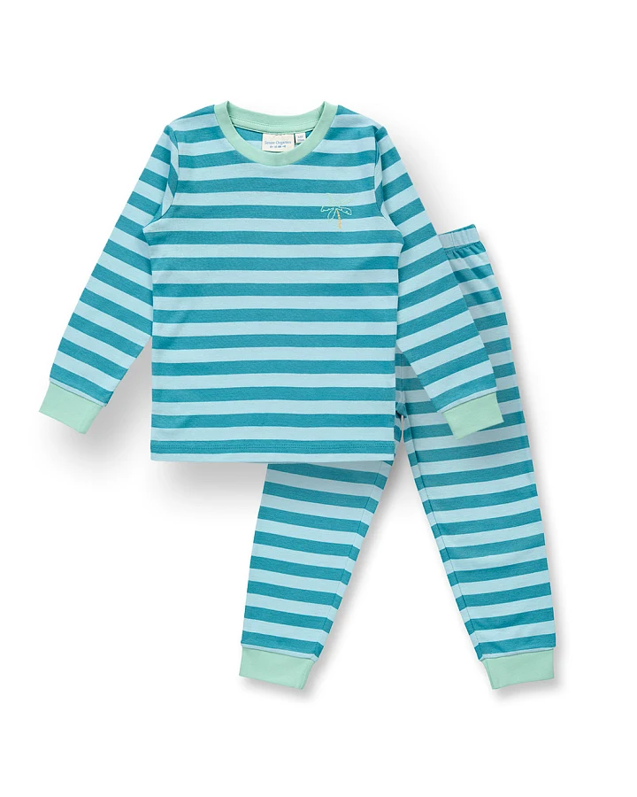 Kinder Schlafanzug blau geringelt, Modell LONG JOHN