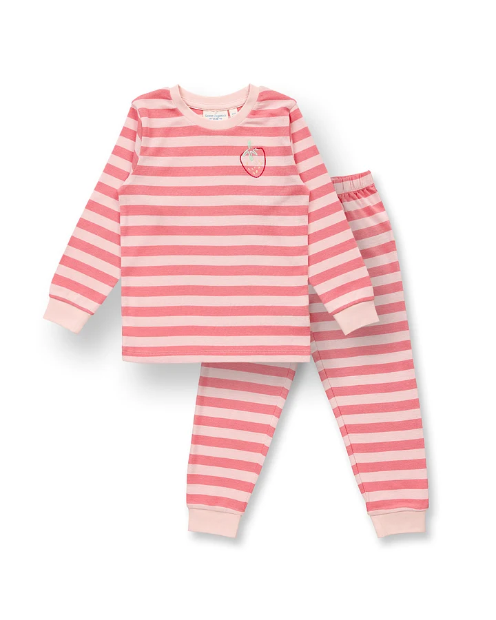 Mädchen Schlafanzug rosa geringelt, Modell LONG JOHN