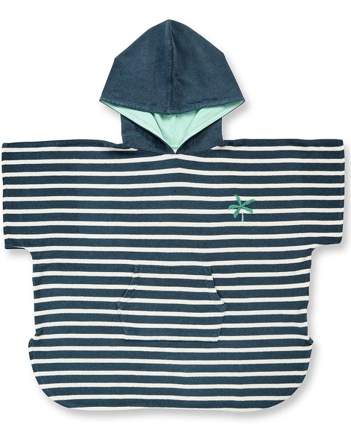 Kinder Badeponcho petrol-weiß geringelt, Modell ALVI