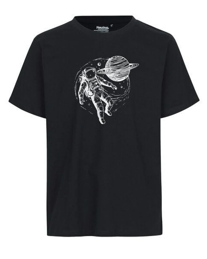 HANDGEDRUCKT "Space Walk 2.0" Unisex T-Shirt aus reiner Baumwolle (kbA)