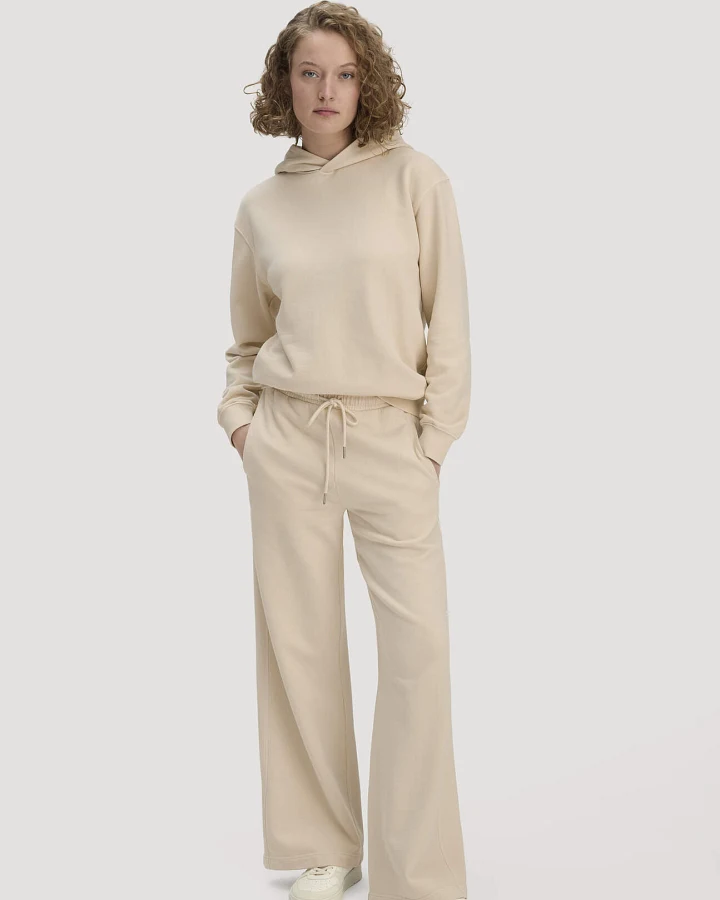 hessnatur Damen Sweathose Wide Leg Relaxed aus Bio-Baumwolle - beige - Größe L