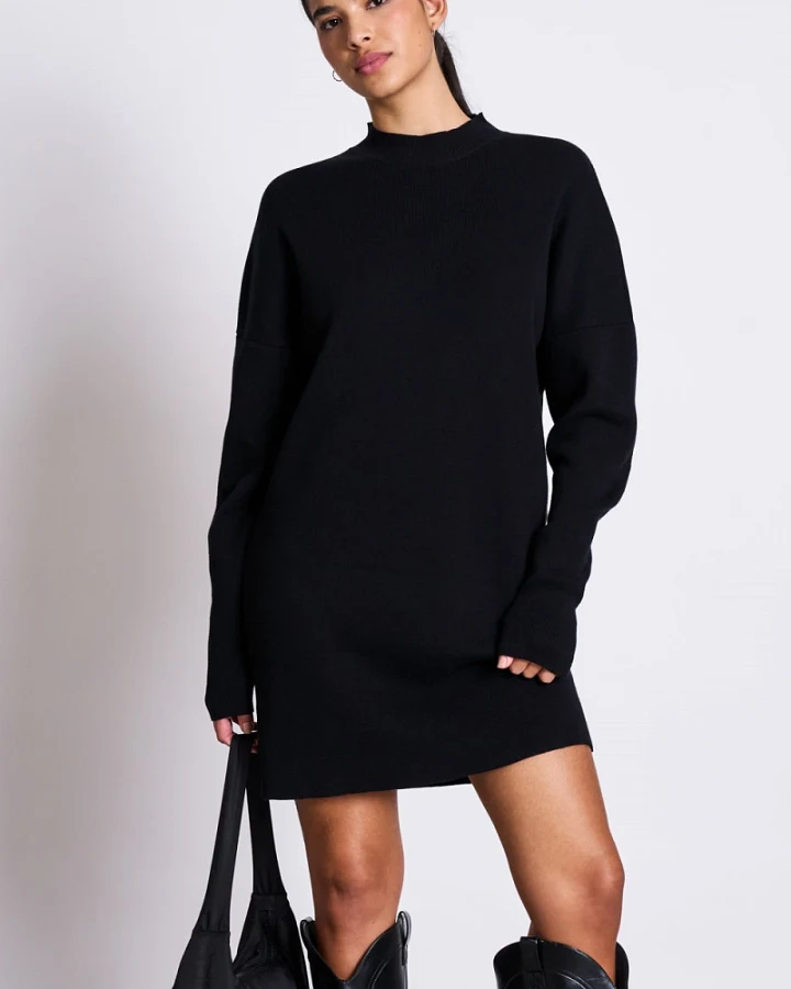 JAN 'N JUNE Damen vegan Strickkleid Nuna Schwarz