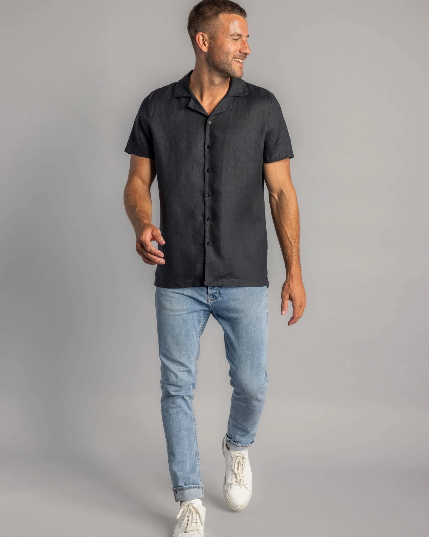 DIRTS Herren vegan Hemd Leinen Schwarz – Ansicht 2