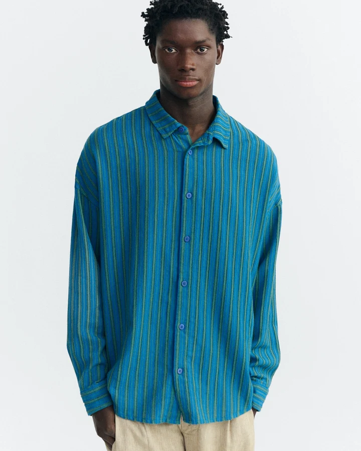 Thinking MU Herren vegan Hemd Oversize Haru Windsor Blau