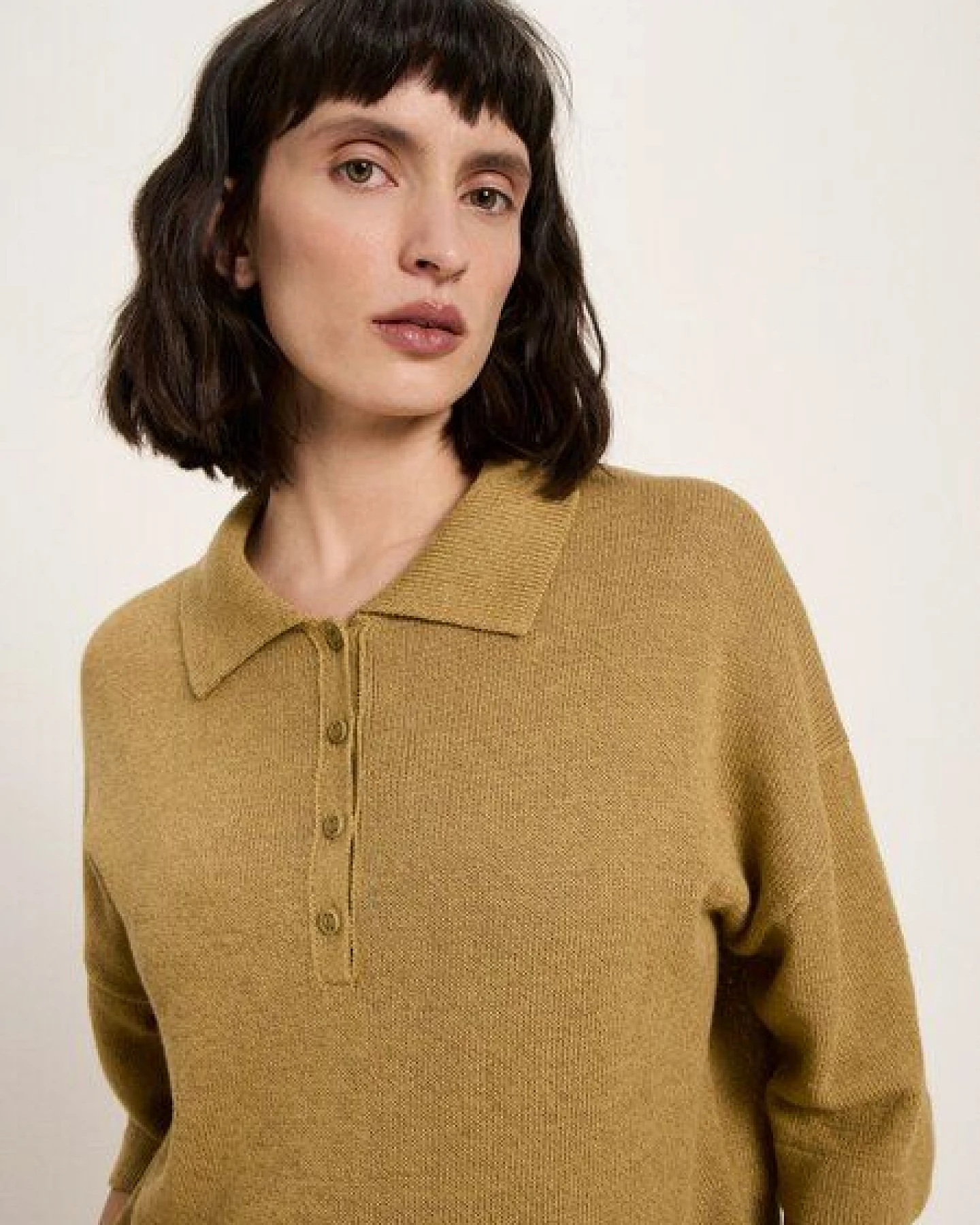 LANIUS Halbarmpullover mit Polo-Kragen aus Baumwolle und Leinen – Ansicht 3