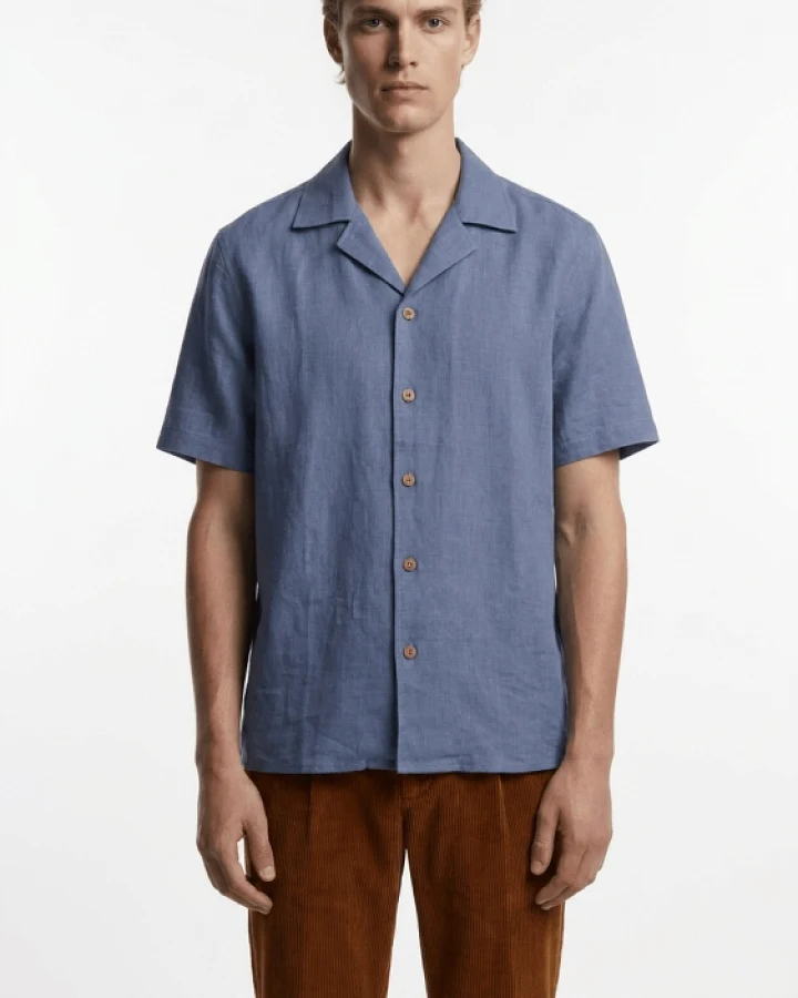 De IONESCU Herren vegan Hemd Horezu Dusty Blue