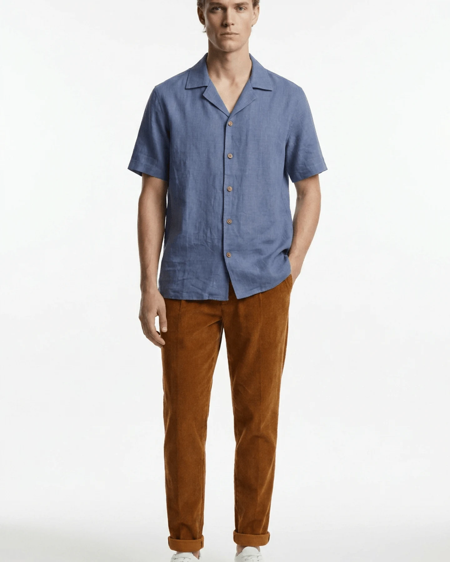 De IONESCU Herren vegan Hemd Horezu Dusty Blue – Ansicht 2
