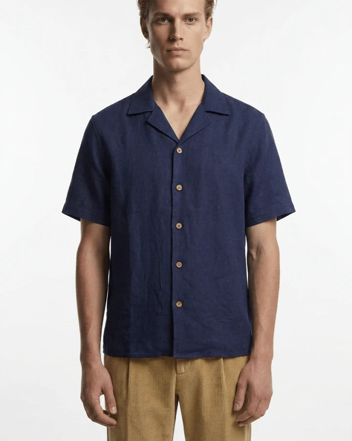 De IONESCU Herren vegan Hemd Horezu Marineblau