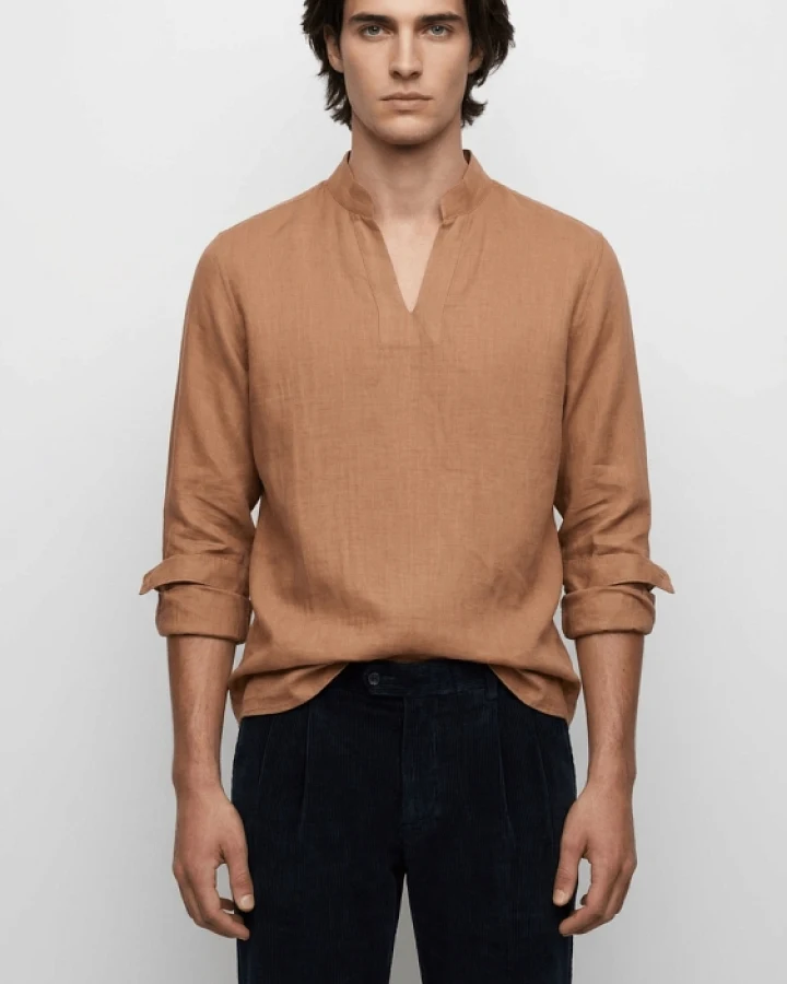 De IONESCU Herren vegan Hemd Viscri Cappuccino