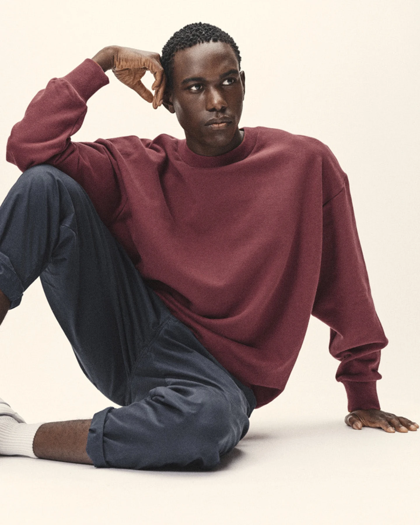 WOTE Herren vegan Sweatshirt In Oversized Dunkelrot – Ansicht 2