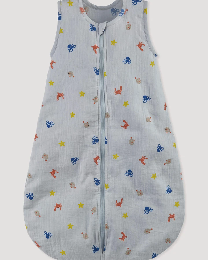hessnatur Baby Musselin Schlafsack aus Bio-Baumwolle - blau - Größe 59cm