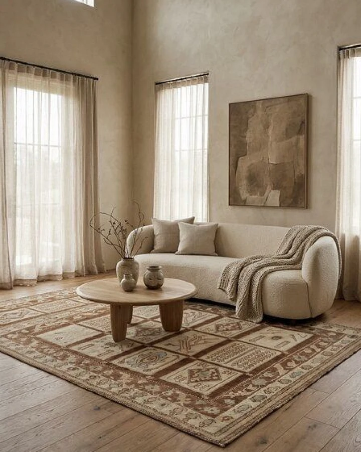 Kelim Belutch Beige „Rugtales“ aus Schurwolle, 146x181 cm