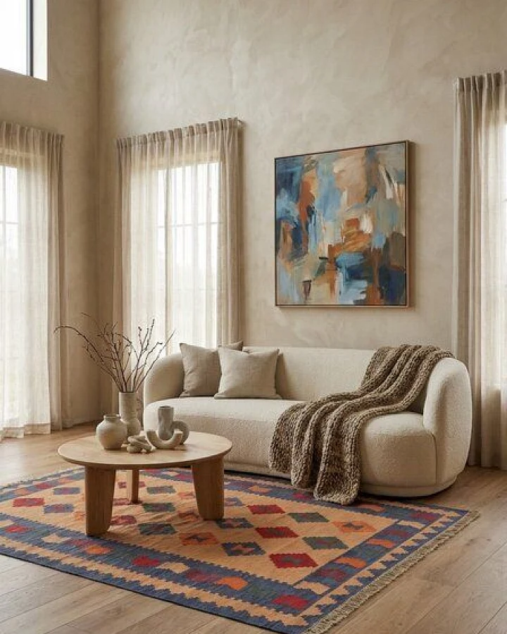 Kelim Gashgai Beige „Rugtales“ aus Schurwolle, 127x180 cm
