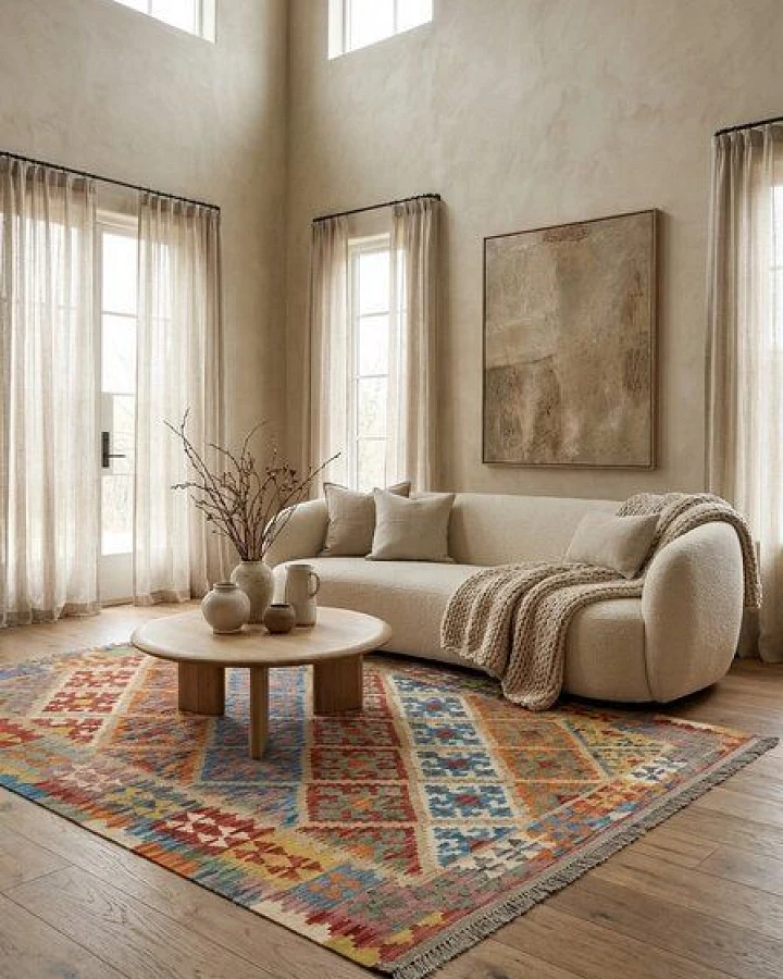 Kelim Gashgai Beige „Rugtales“ aus Schurwolle, 156x205 cm