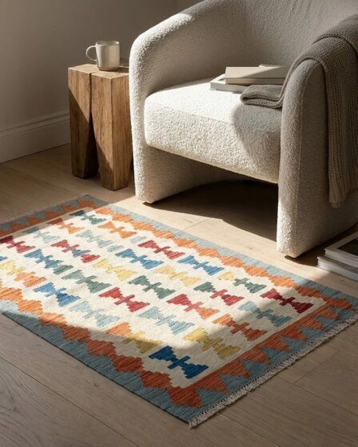 Kelim Gashgai Beige „Rugtales“ aus Schurwolle, 84x193 cm