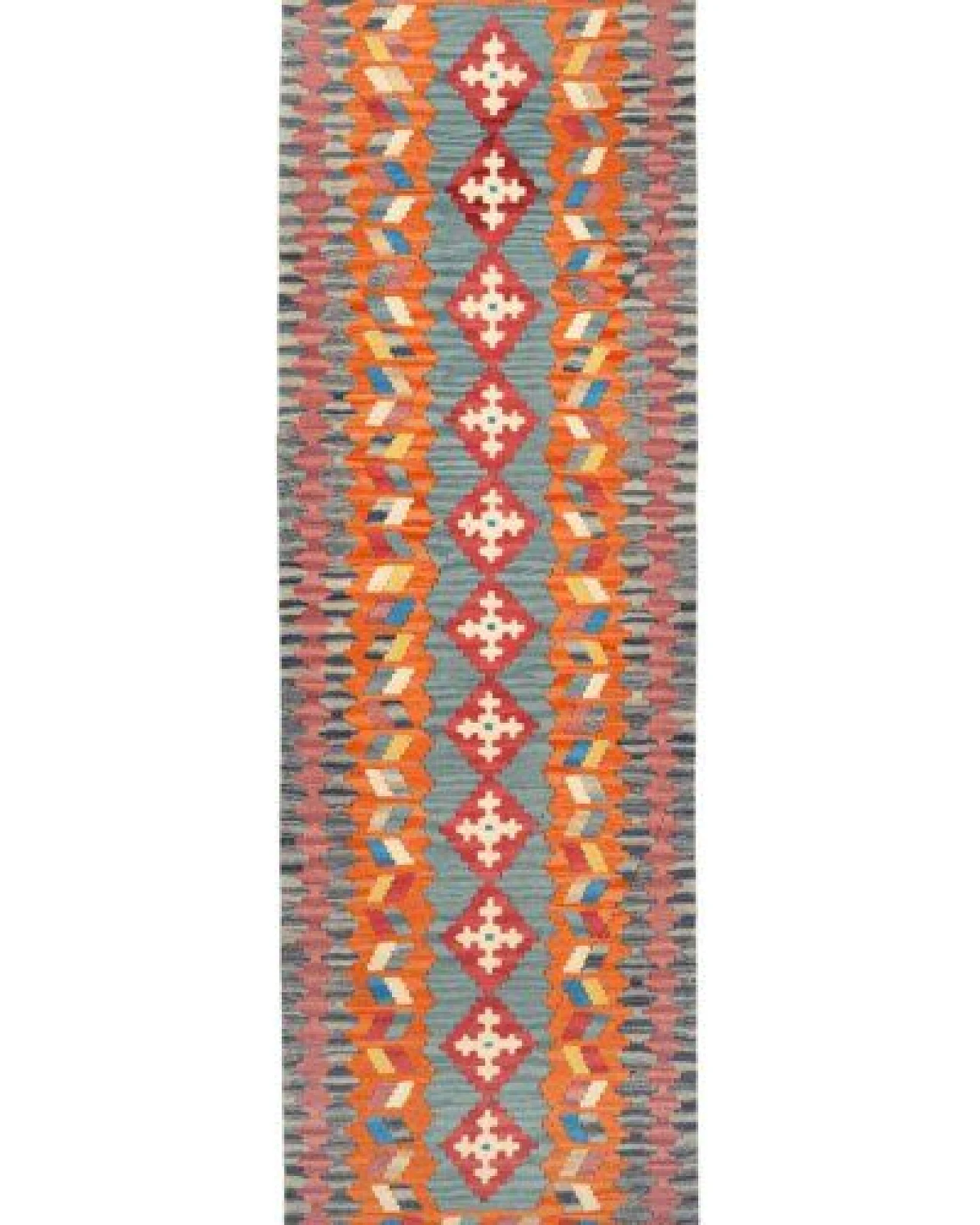 Kelim Gashgai Blau „Rugtales“ aus Schurwolle, 82x286 cm – Ansicht 3