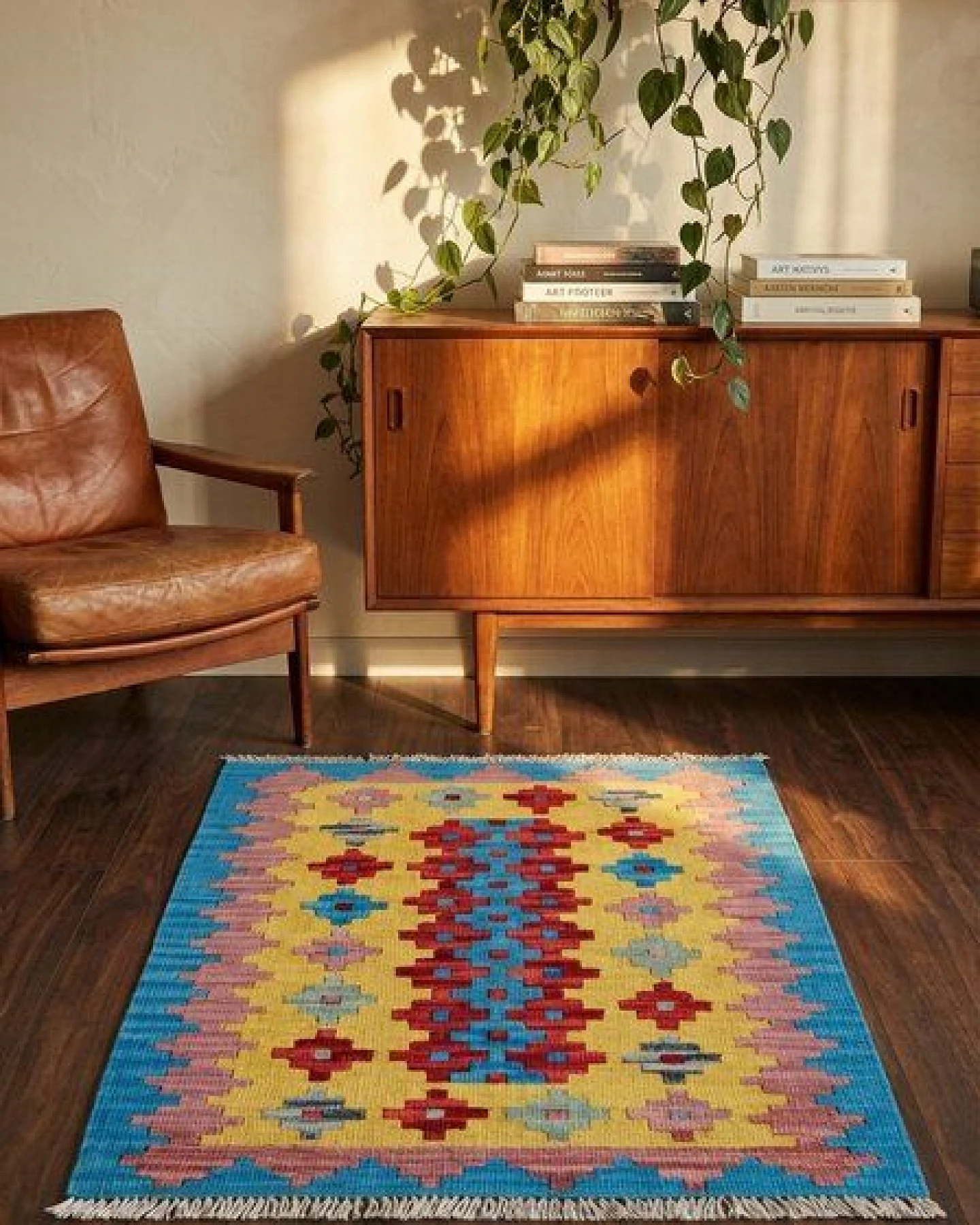Kelim Gashgai Gelb „Rugtales“ aus Schurwolle, 62x96 cm – Ansicht 2