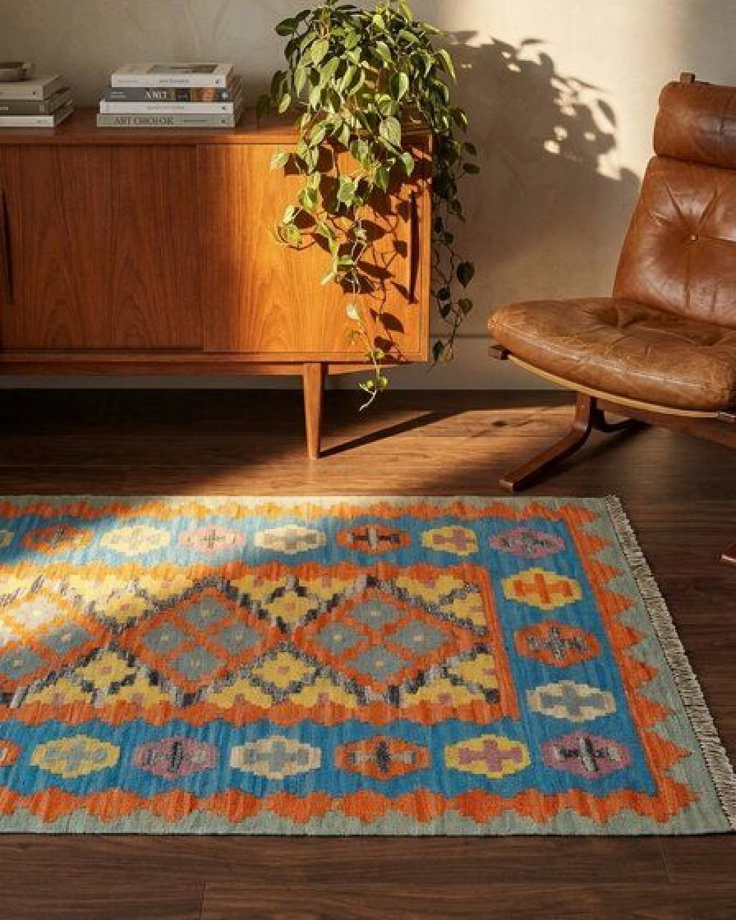 Kelim Gashgai Orange „Rugtales“ aus Schurwolle, 84x131 cm – Ansicht 2
