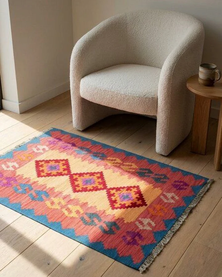 Kelim Gashgai Orange „Rugtales“ aus Schurwolle, 85x125 cm