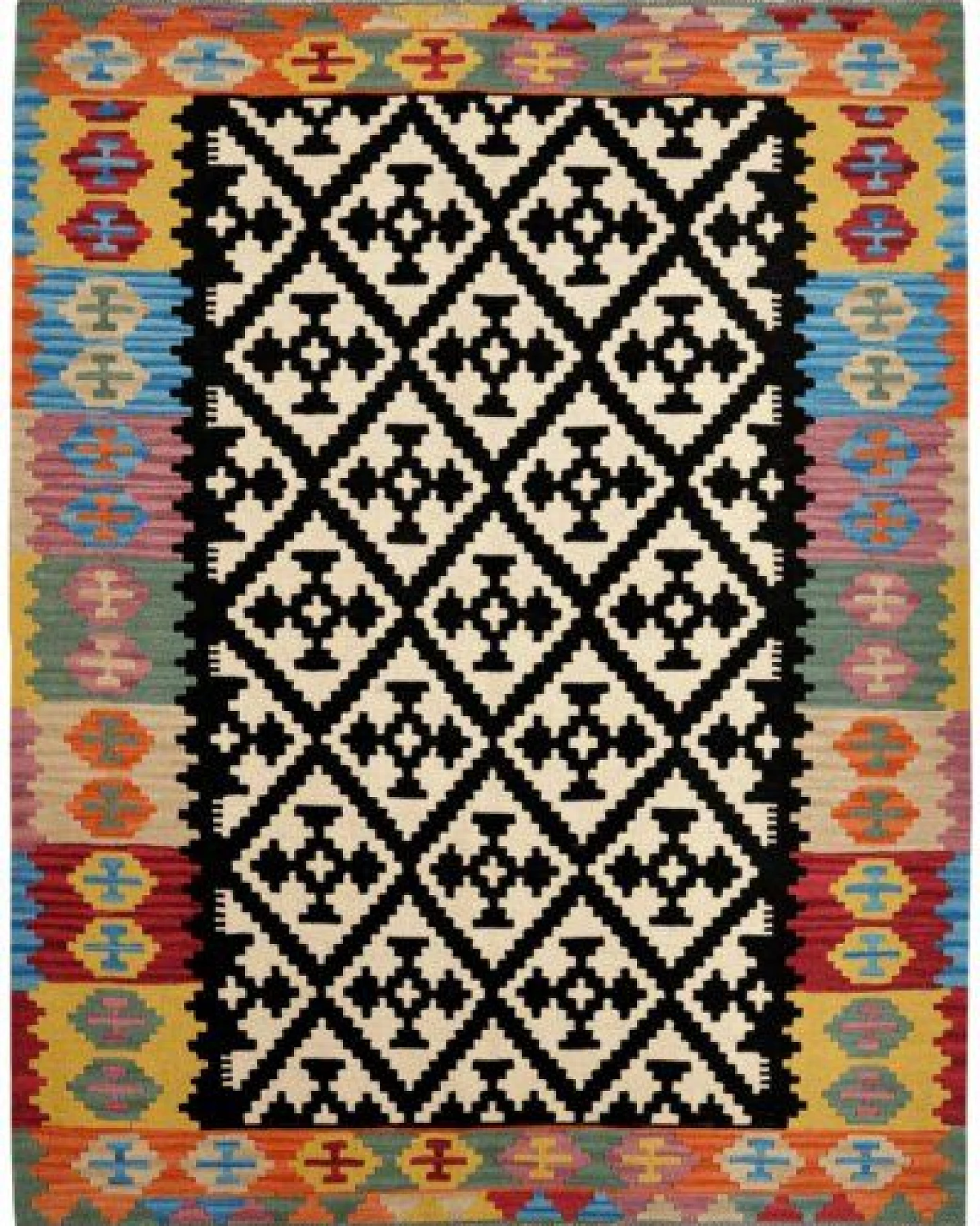 Kelim Gashgai Schwarz „Rugtales“ aus Schurwolle, 156x202 cm – Ansicht 3