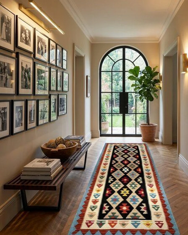 Kelim Gashgai Schwarz „Rugtales“ aus Schurwolle, 88x295 cm