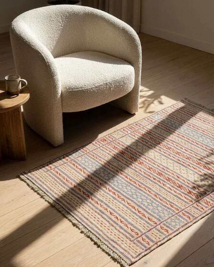 Kelim Kordi Beige „Rugtales“ aus Schurwolle, 84x124 cm