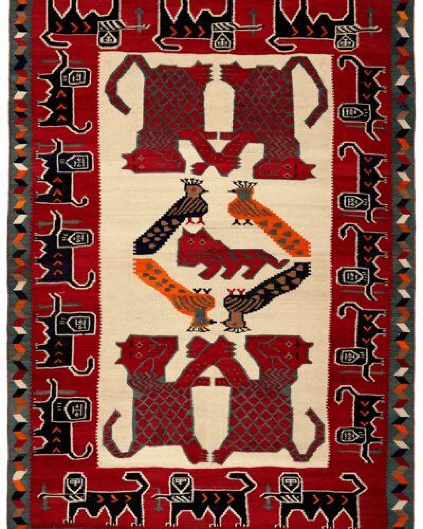 Kelim Gashgai Old Mehrfarbig „Rugtales“ aus Schurwolle, 151x221 cm – Ansicht 3