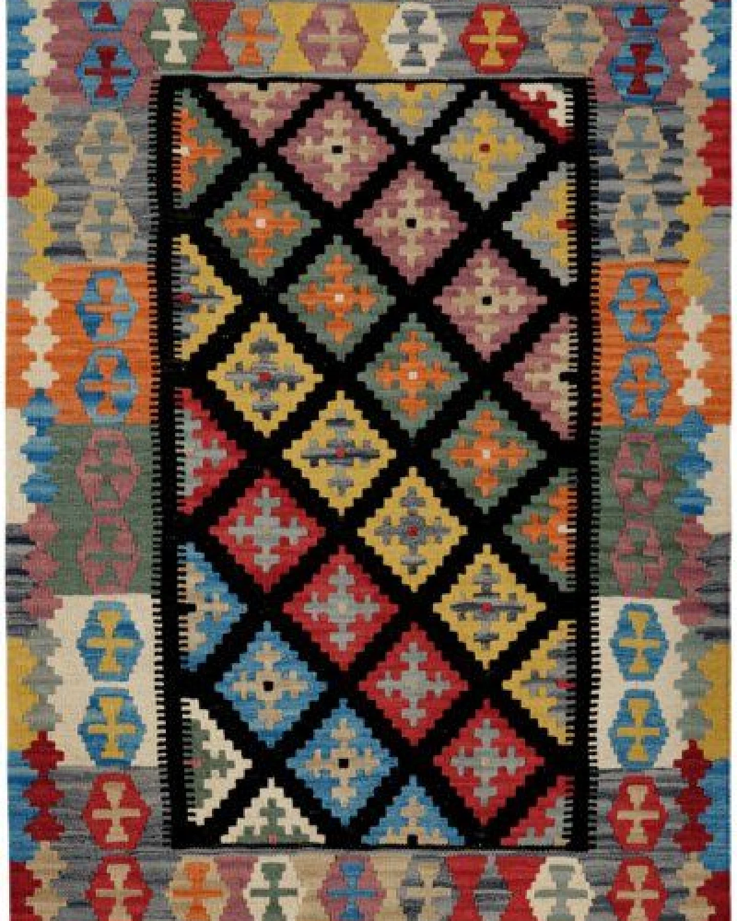 Kelim Gashgai Schwarz „Rugtales“ aus Schurwolle, 105x148 cm – Ansicht 3