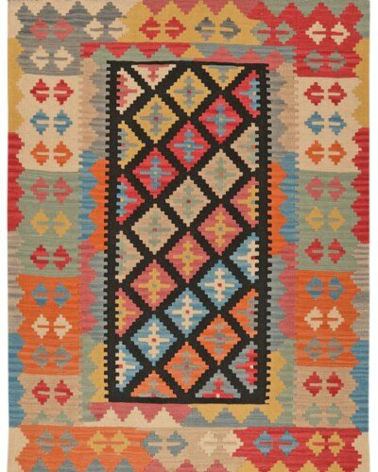 Kelim Gashgai Schwarz „Rugtales“ aus Schurwolle, 145x191 cm – Ansicht 3