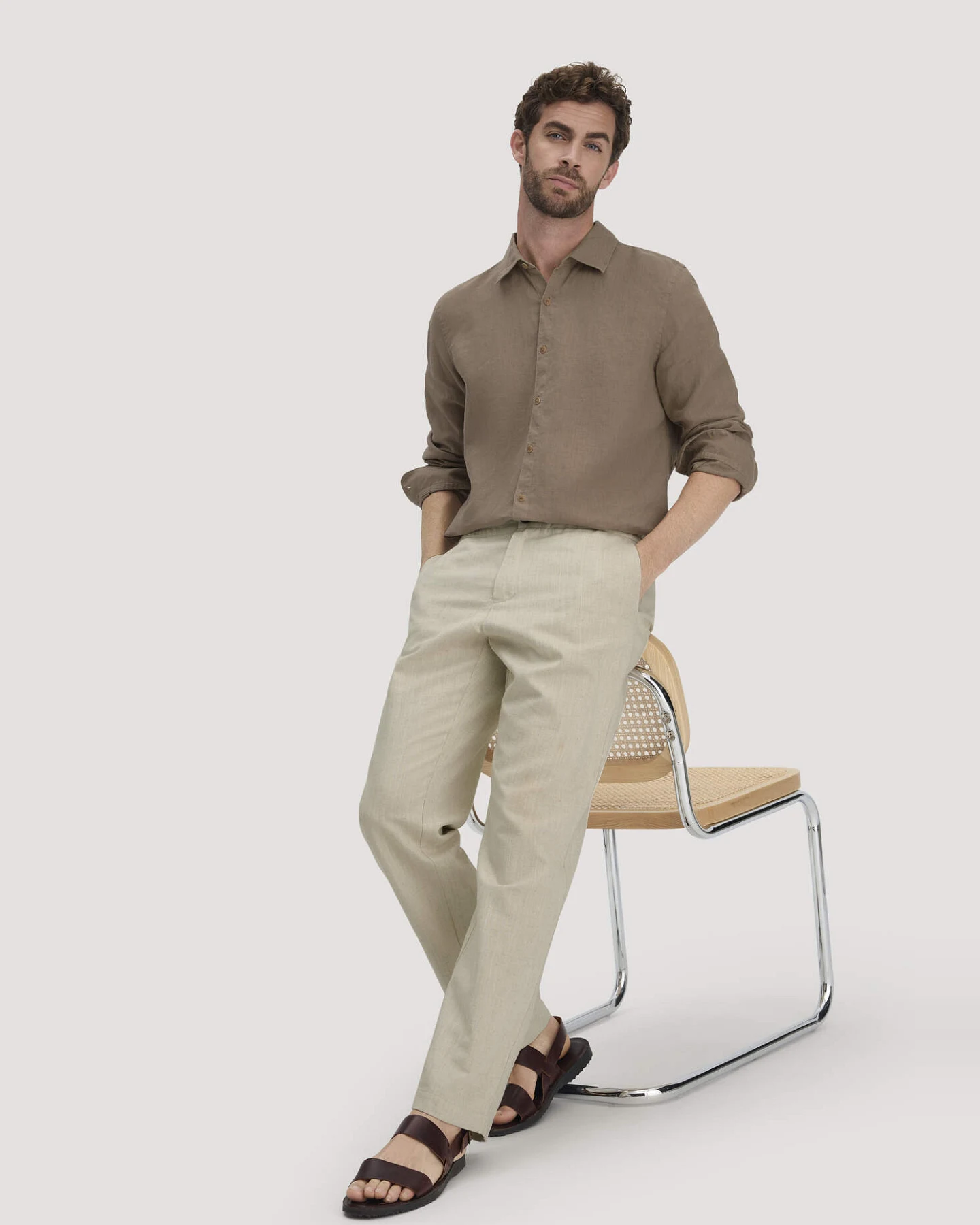 hessnatur Herren Hose ENEA Regular aus Bio-Baumwolle mit Leinen - natur - Größe 34/32 – Ansicht 4