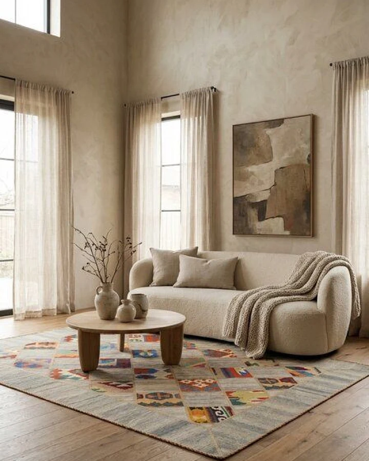 Kelim Tekkeh Beige „Rugtales“ aus Schurwolle, 150x200 cm