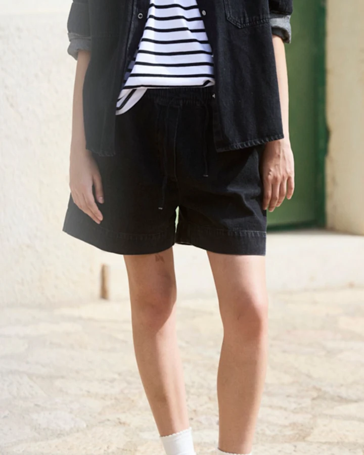 WOTE Damen vegan Jeansshorts, Schwarz