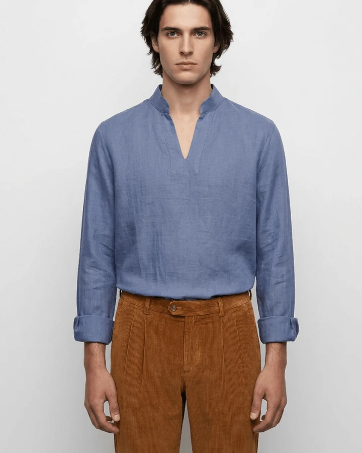 De IONESCU Herren vegan Hemd Viscri Dusty Blue