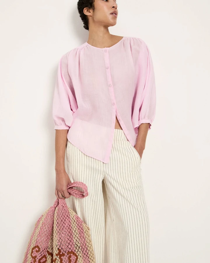 Bluse mit Kräuseln Rosa