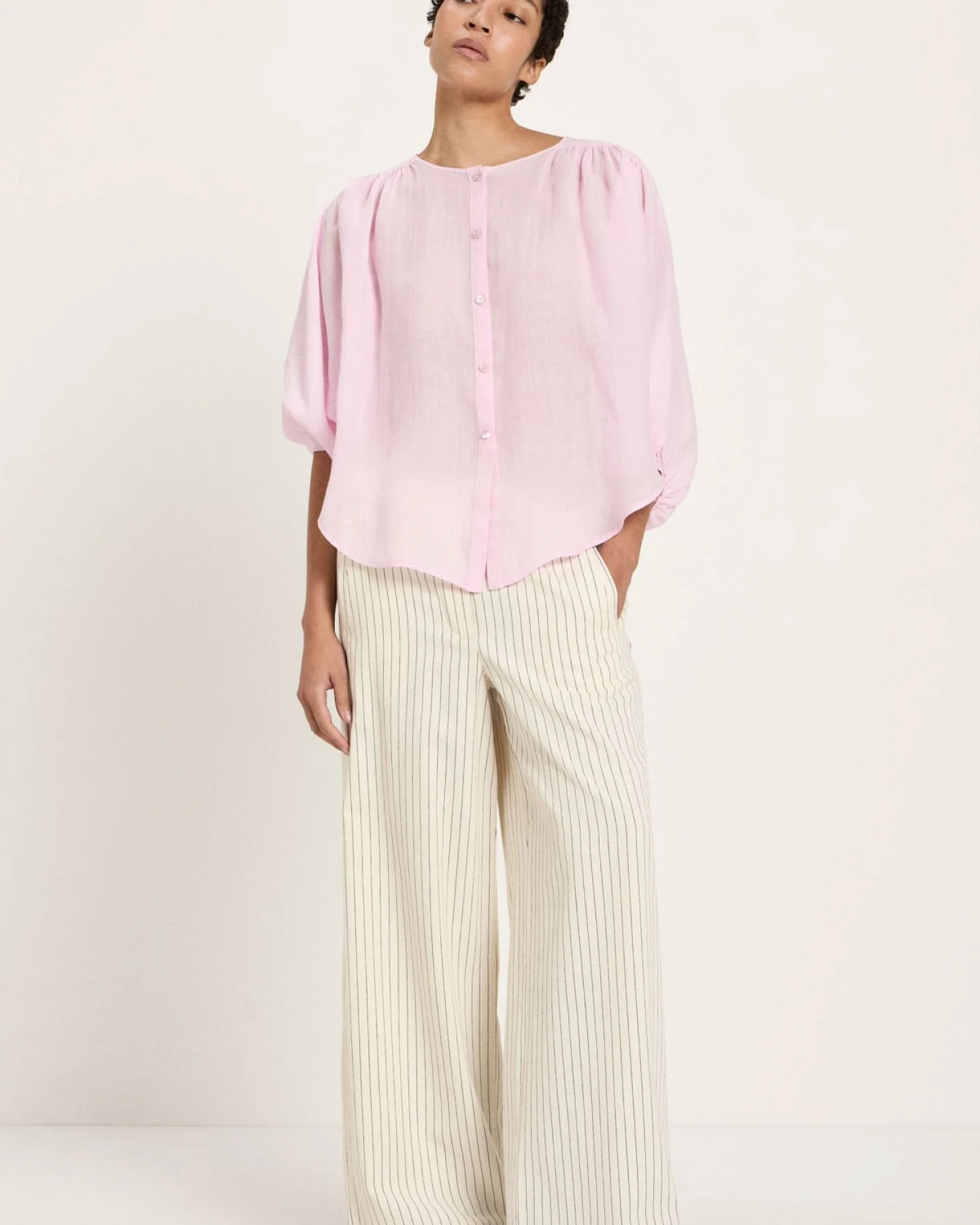 Bluse mit Kräuseln Rosa – Ansicht 3