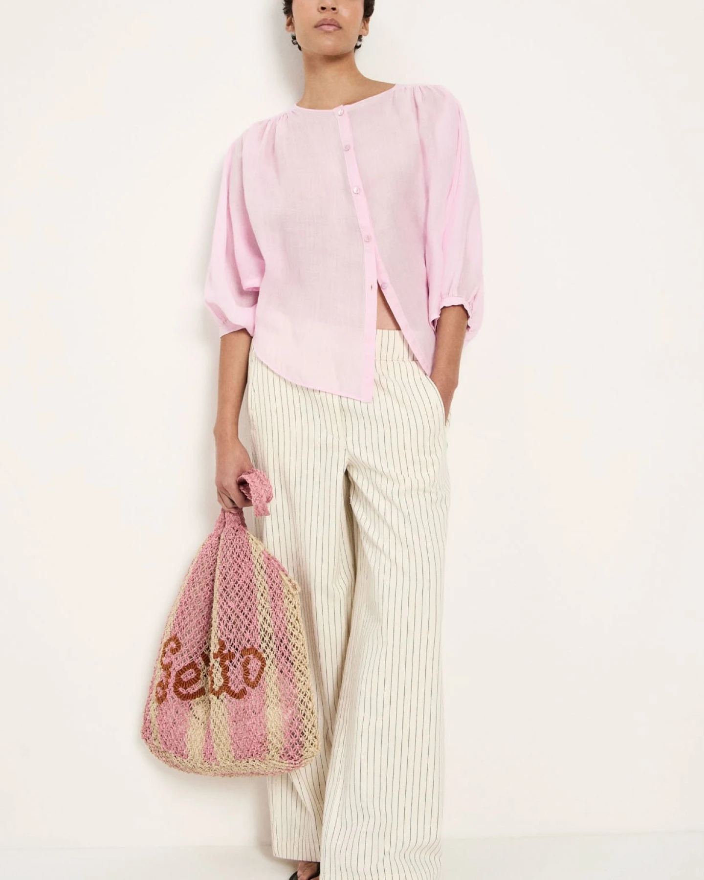 Bluse mit Kräuseln Rosa – Ansicht 4