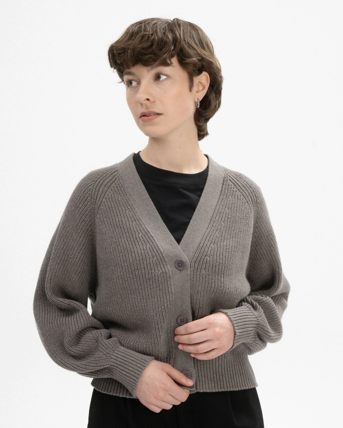 MELA Damen vegan Strickjacke Rippe Bhuma Bär Melange – Ansicht 2