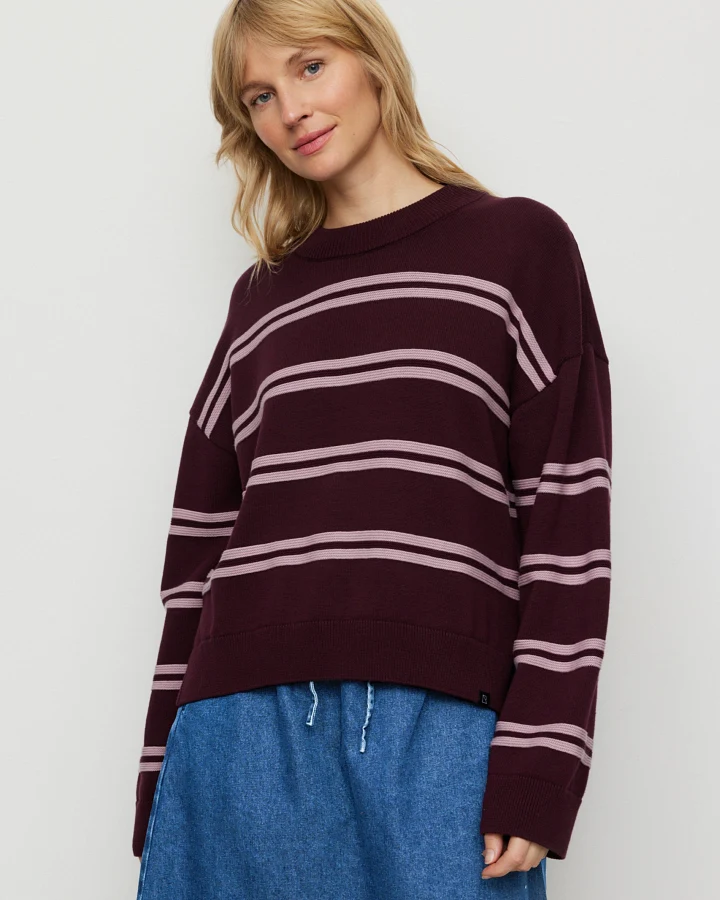 Recolution Damen vegan Pullover Gingko Stripes In Dunkelpflaume