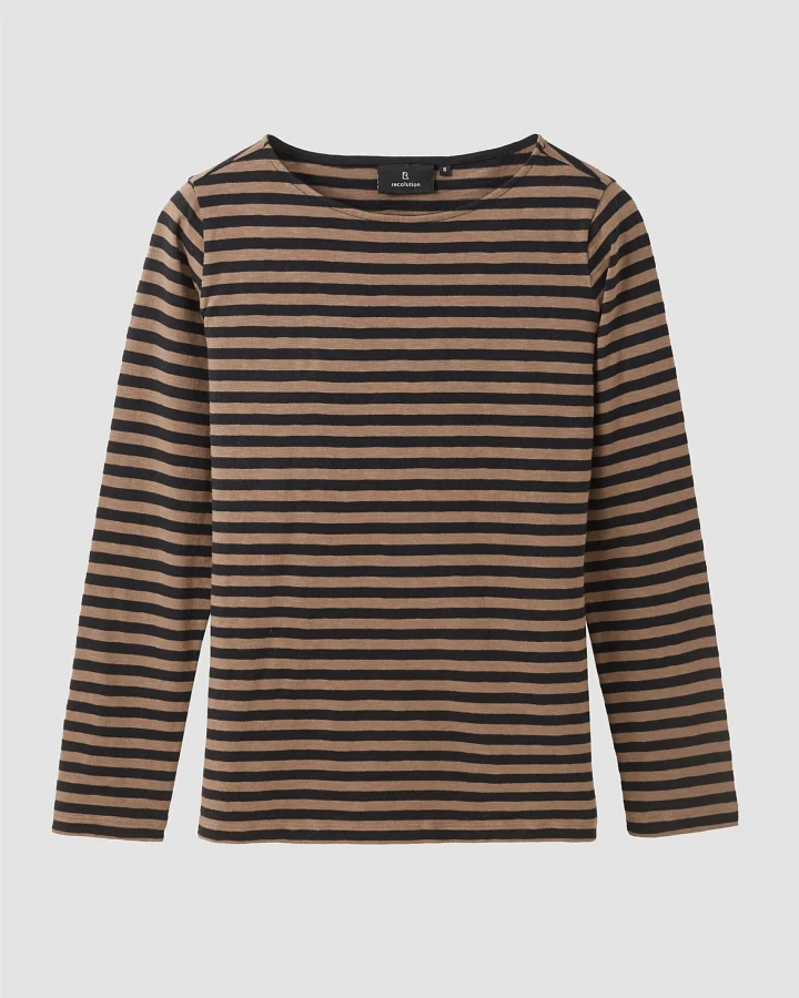 Recolution Damen vegan Langarmshirt Iris Stripes Vintage Braun