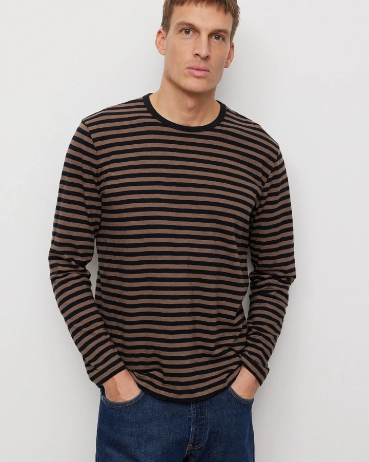 Recolution Herren vegan Langarmshirt Maca Stripes Vintage Braun