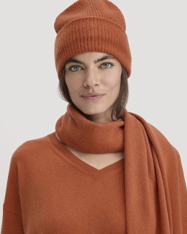 hessnatur Damen Strick Mütze aus Bio-Merinowolle mit Cashmere - orange - Größe 1size