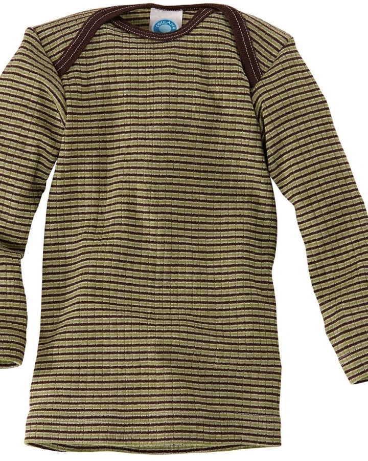 Cosilana Baby Schlupfhemd Langarm Baumwolle-Wolle-Seide grün-braun-geringelt Gr.62/68