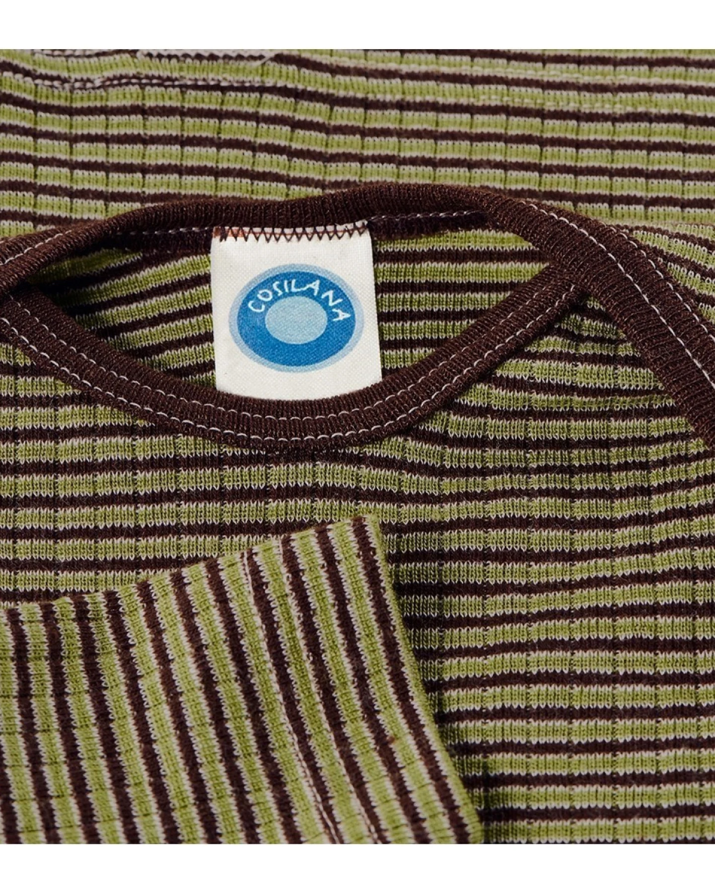 Cosilana Baby Schlupfhemd Langarm Baumwolle-Wolle-Seide grün-braun-geringelt Gr.62/68 – Ansicht 2