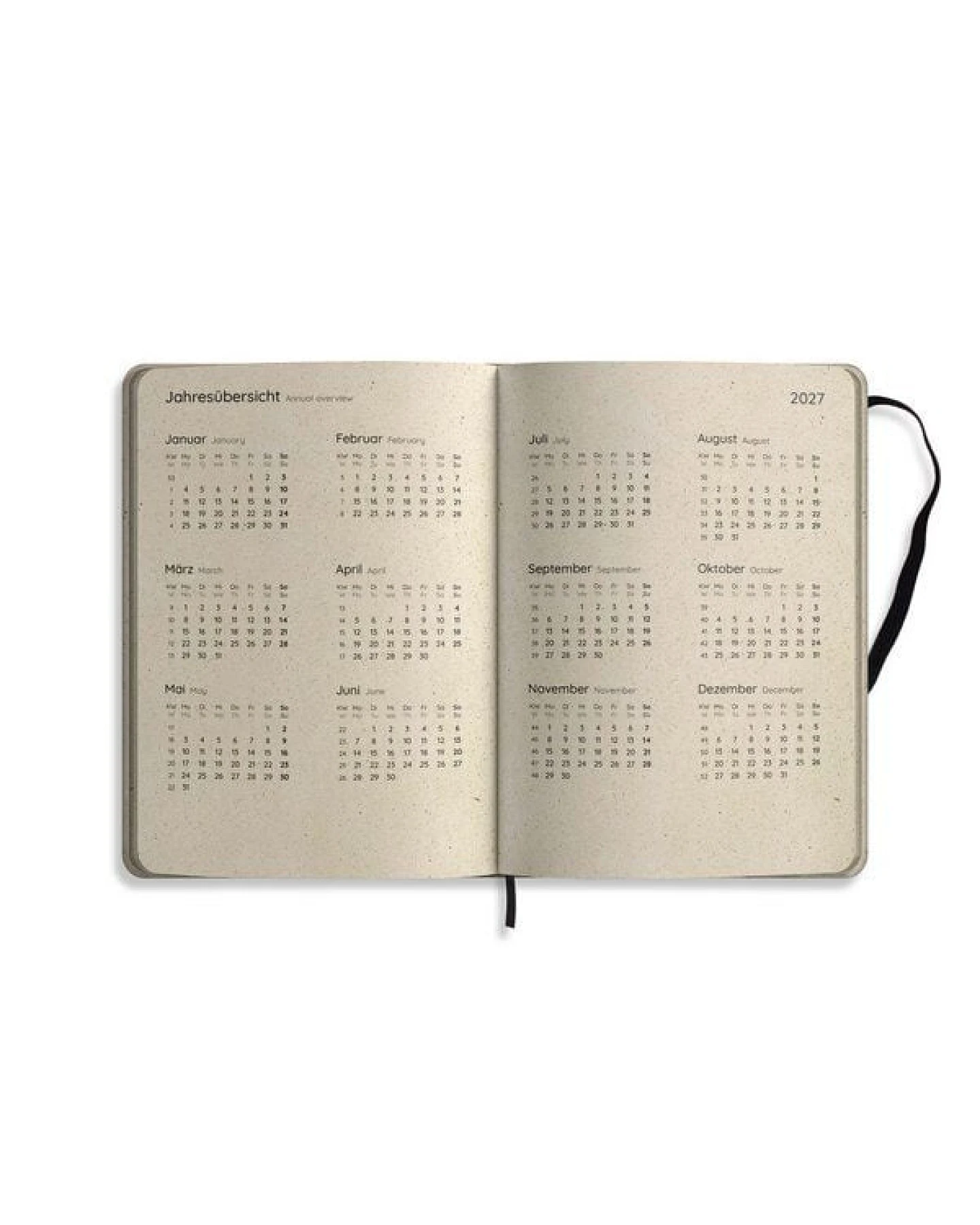 matabooks® Kalender 2027 A5 Basic aus Graspapier – Jahresplaner Samaya – Farbe: Cornflower Blue – Ansicht 2