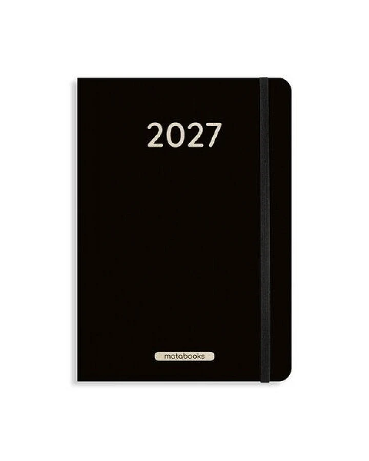 matabooks® Kalender 2027 A5 Pro aus Süßgraspapier mit Graspapier-Cover – Jahresplaner Samaya – Farbe: Black