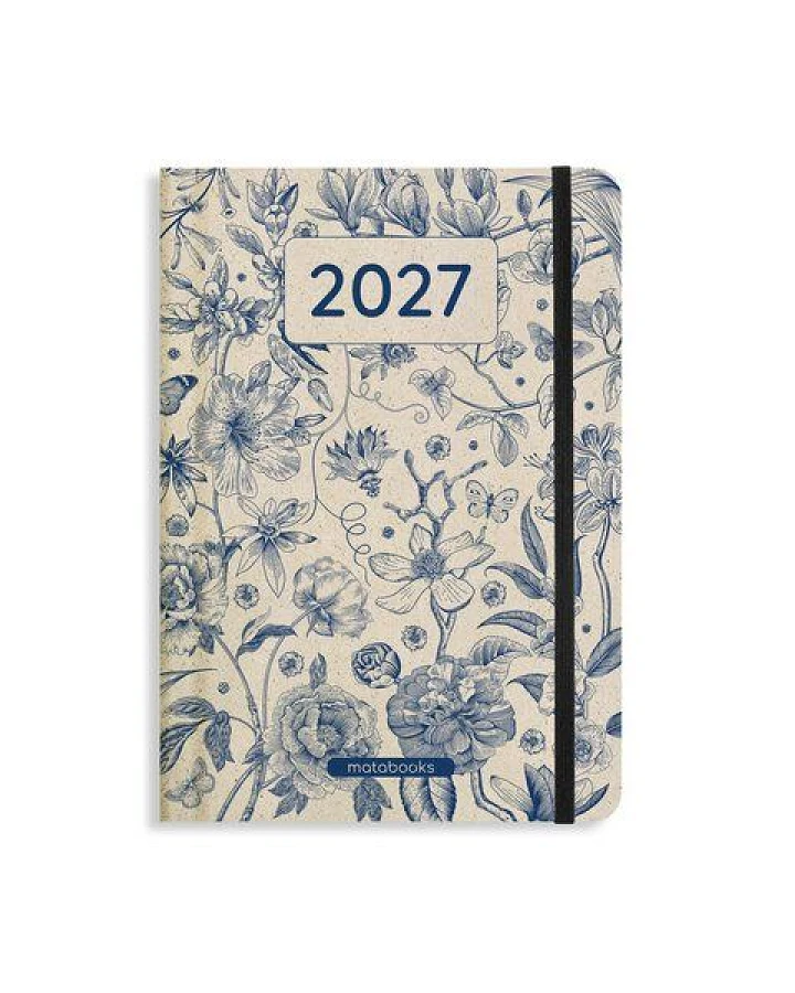 matabooks® Kalender 2027 A5 Pro aus Süßgraspapier mit Graspapier-Cover – Jahresplaner Samaya – Farbe: Vintage Blue
