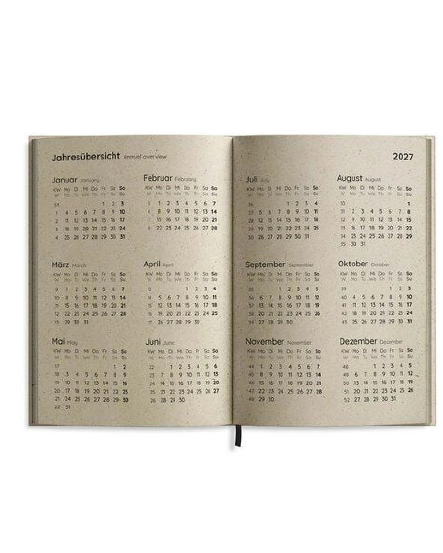 matabooks® Kalender 2027 A6 Basic aus Graspapier – Jahresplaner Samaya – Farbe: Mocha Brown – Ansicht 3