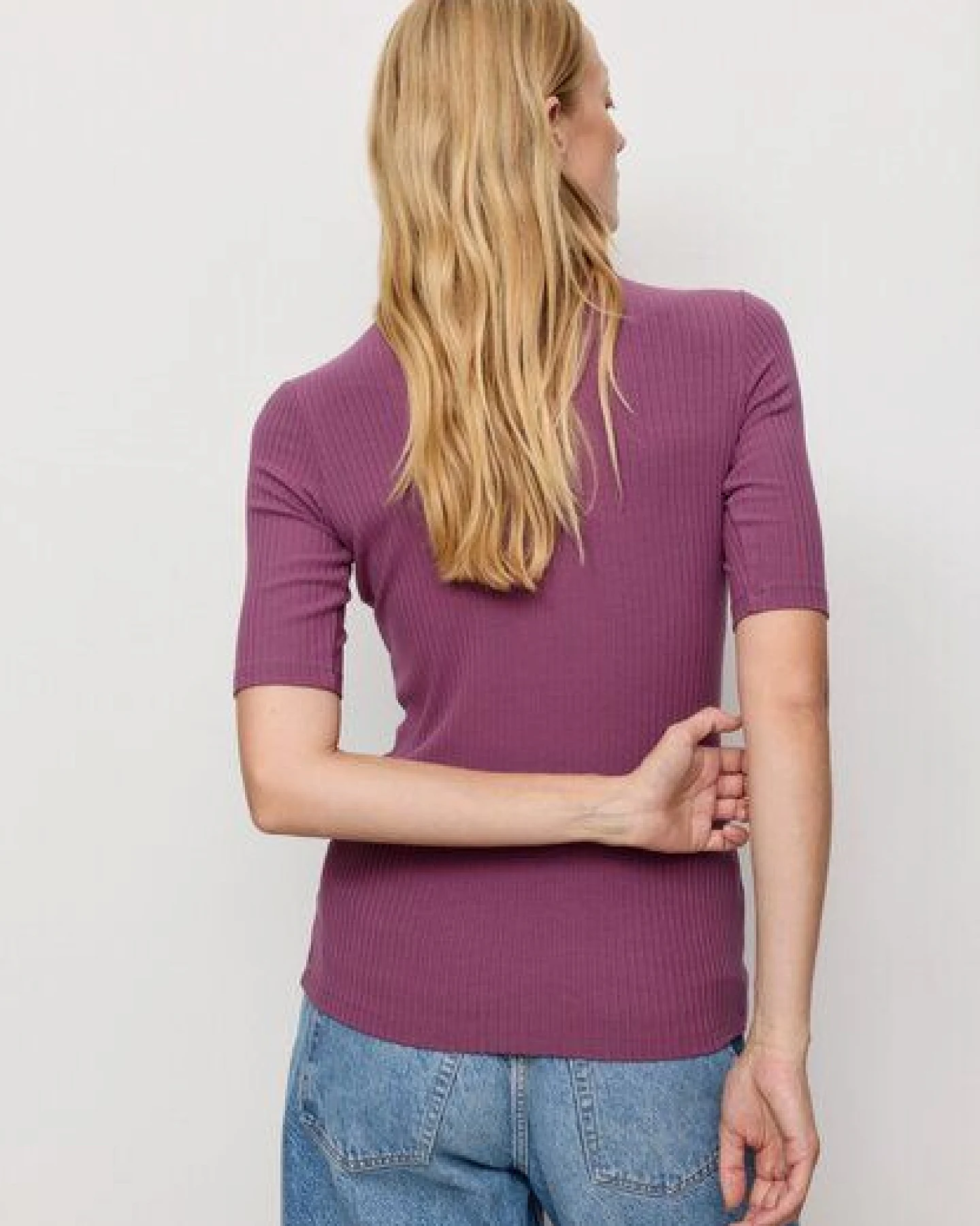 Damen Rib Longsleeve aus Leinen und LENZING ECOVERO Viskose Mix - DANDELION - recolution – Ansicht 2